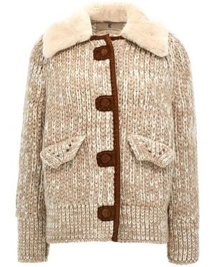 Ermanno Scervino Suede Insert Knit Jacket - Natural