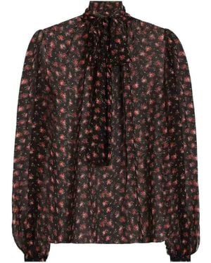 Dolce & Gabbana Small Rose-Print Chiffon Top - Brown