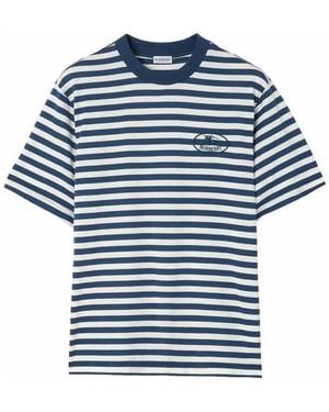 Burberry Striped Cotton T-Shirt With Knight - Blue