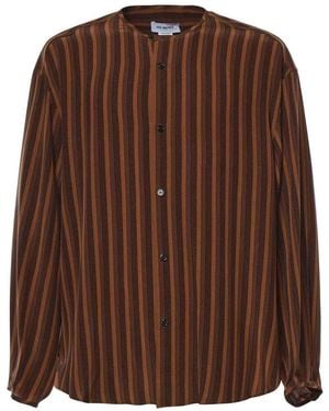 Hed Mayner Oversized Striped Shirt Without A Collar - Brown