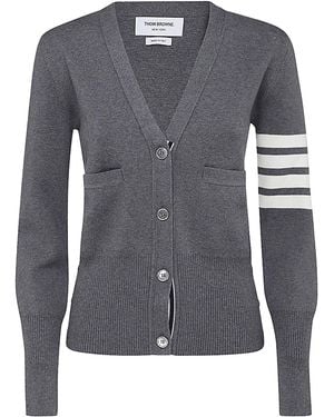 Thom Browne Cardigan Con Dettagli A Righe - Grigio