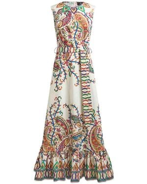 Etro Long Cotton Dress With Floral Paisley Print - Natural