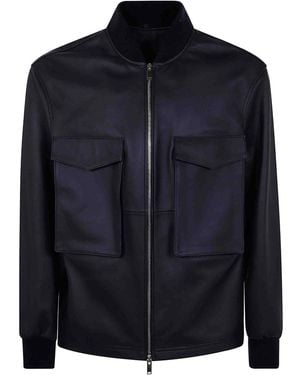 DESA NINETEENSEVENTYTWO Leather Patch Pocket Bomber Jacket - Blue