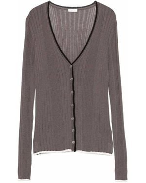 Roberto Collina Contrasting Hem V-Neck Ribbed Cardigan - Grey