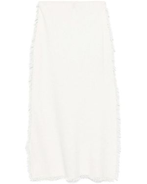 Semicouture Wool Blend Grace Long Skirt With Fringes - White