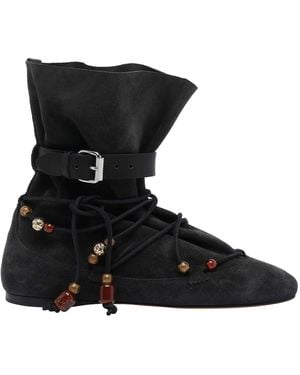 Isabel Marant Letiz Beaded Lace-Up Boots - Black