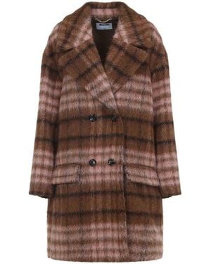 Moschino Double-Breasted Check Coat Flap Pockets - Brown