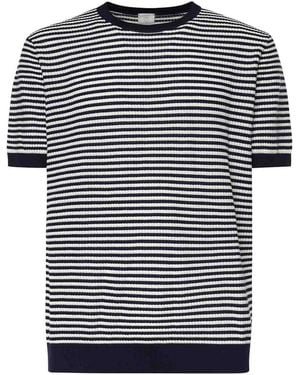 Eleventy Striped Cotton T-Shirt - Blue