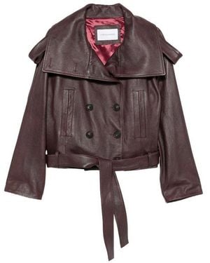 7 For All Mankind Cropped Double-Breasted Leather Trench Coat - Brown