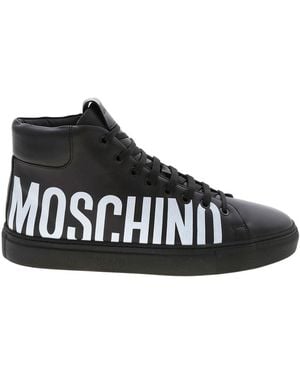 Moschino Logo Print Leather Sneakers - Black