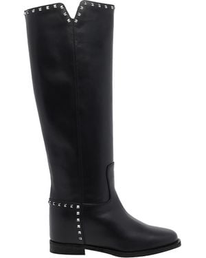 Via Roma 15 Studs Leather Boots - Black