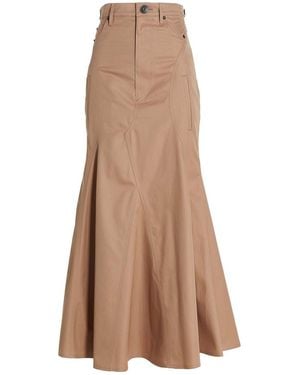 Burberry Cotton Gabardine Long Skirt - Natural