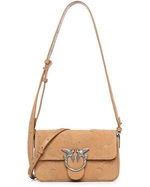 Pinko Mini Love Bag One Slouchy Suede Shoulder Bag - White