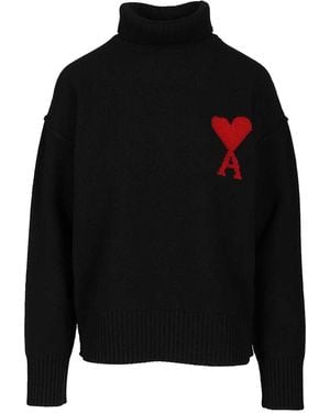 Ami Paris Ami De Coeur Turtleneck Sweater - Black
