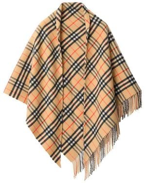 Burberry Check Wool And Cashmere Cape - Natural
