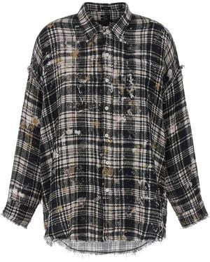 R13 Fringed Oversized Cotton Shirt - Gray