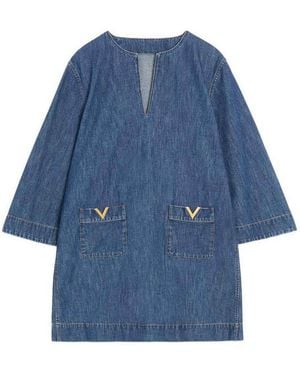 Valentino Garavani Vlogo Signature Denim Short Dress - Blue