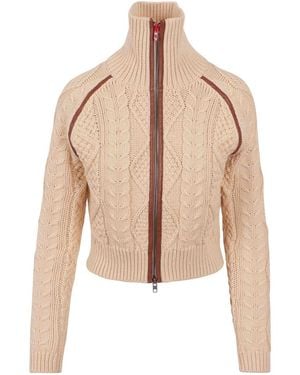 DIESEL Cable-Knit Turtleneck Cardigan - Natural