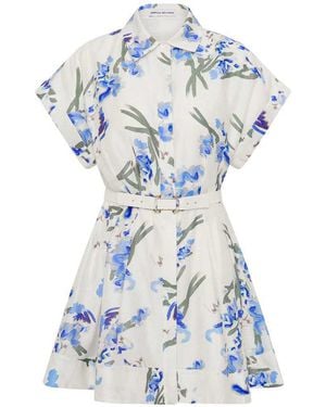 Rebecca Vallance Print Linen Blend Mini Shirt Dress - Blue