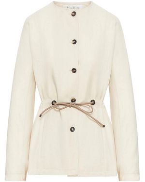 Max Mara Silk And Linen Jacket With Drawstring - Natural