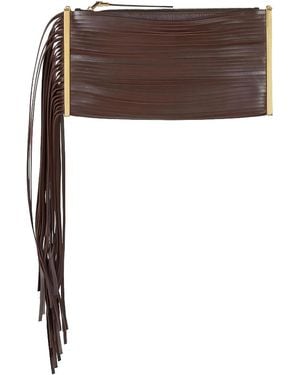 Elisabetta Franchi Nappa Leather Bag With Fringes - Brown