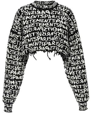 Vetements Paris Monogram' Cropped Sweater - Black