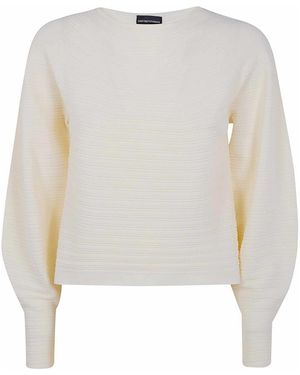 Emporio Armani Textured Sleeve Knitted Jumper - White