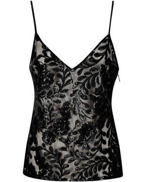 Golden Goose Journey Ws V Neck Top Pin Lace Paillettes - Black