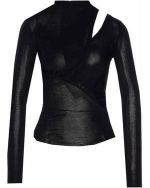 Self-Portrait Long Sleeve Knit Top - Black