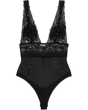 Elisabetta Franchi 3D-Flowers Tulle Bodysuit - Black