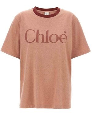 Chloé Logo Print T-Shirt - Pink