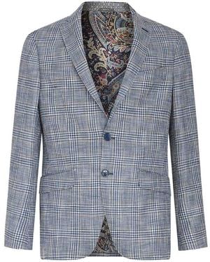 Etro Single-Breasted Wool Jacquard Jacket - Blue
