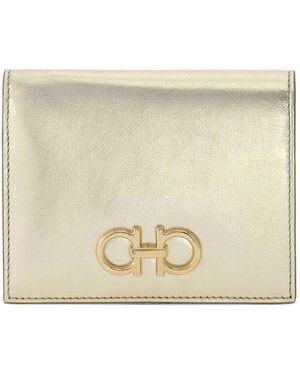 Ferragamo Gancini Laminated Leather Compact Wallet - Natural