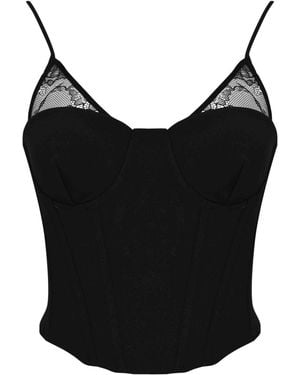 Patrizia Pepe Stretch Crepe Corset Top With Lace Details - Black