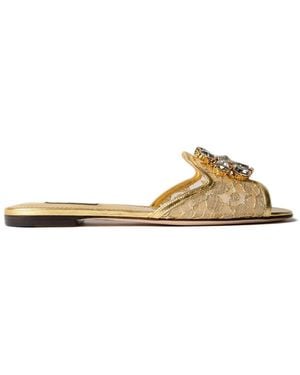 Dolce & Gabbana Taormina Lace Bianca Jewel Slippers - Metallic
