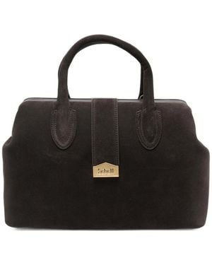 Schell Medium Dark Suede Leather Handbag - Black