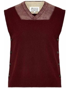 Maison Margiela Burgundy Wool Vest With Side Buttons - Red