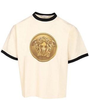 Versace Cotton Jersey T-Shirt With Print - Natural