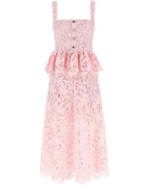 Self-Portrait Lace Peplum Midi Dress - Pink