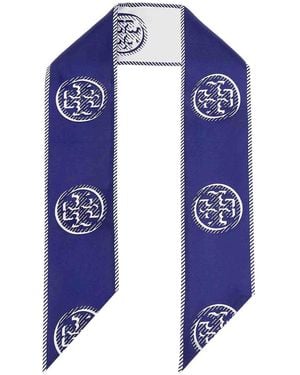 Tory Burch Cravatta Medallion Logo Ribbon - Blue
