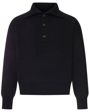 Ami Paris Wool Jumper With Polo Collar - Blue