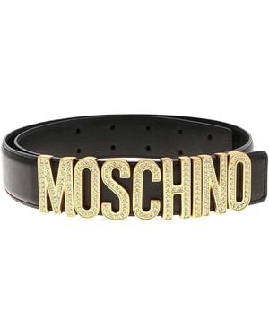 Moschino Cristal Metallic Letters Belt - Black