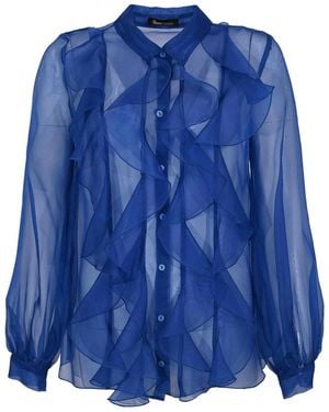 Hanita Silk Organza Shirt With Rouches - Blue