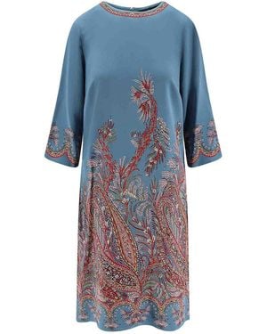 Etro Stretch Viscose Dress With Iconic Printing - Blue
