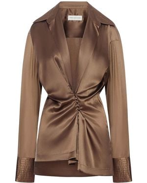 Dries Van Noten Silk Blouse With Front Draping - Brown