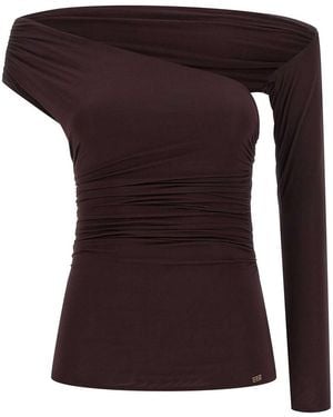 Elisabetta Franchi Asymmetrical Neckline Top - Brown