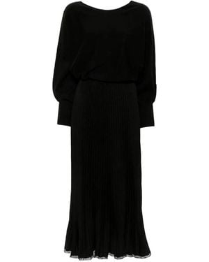 Twinset Knit And Pleated Crpe Dress - Black