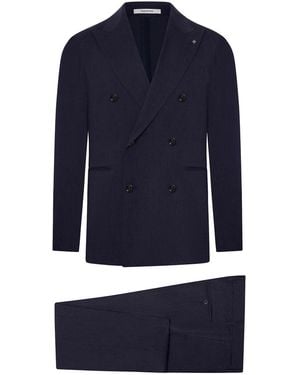 Tagliatore Double-Breasted Linen Suit - Blue