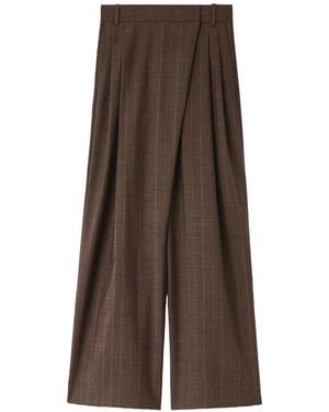 Ganni Striped Wide-Leg Wool Wrap Trousers - Brown