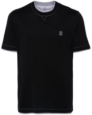 Brunello Cucinelli Textured Logo Crew Neck T-Shirt - Black